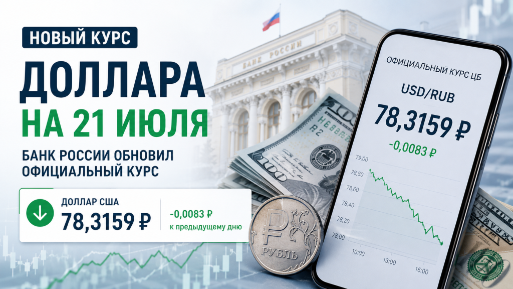 Банк России установил курс доллара на 21 июля 2026 года