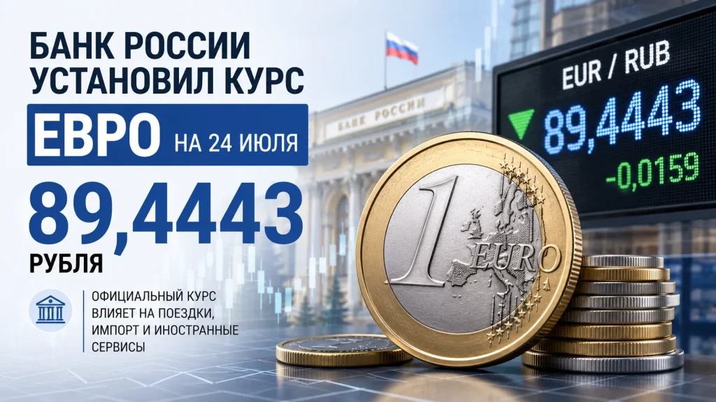 Банк России установил курс евро на 24 июля - 89,4443 рубля