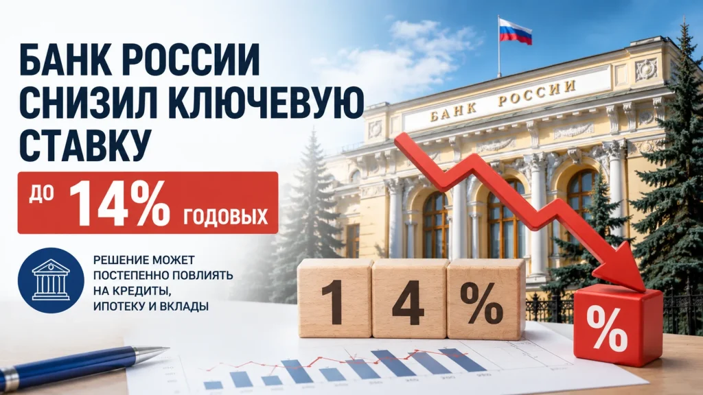 Банк России снизил ключевую ставку до 14% годовых