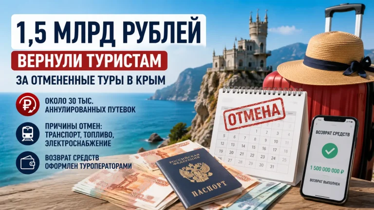 Туристам вернули 1,5 млрд рублей за отменённые туры в Крым