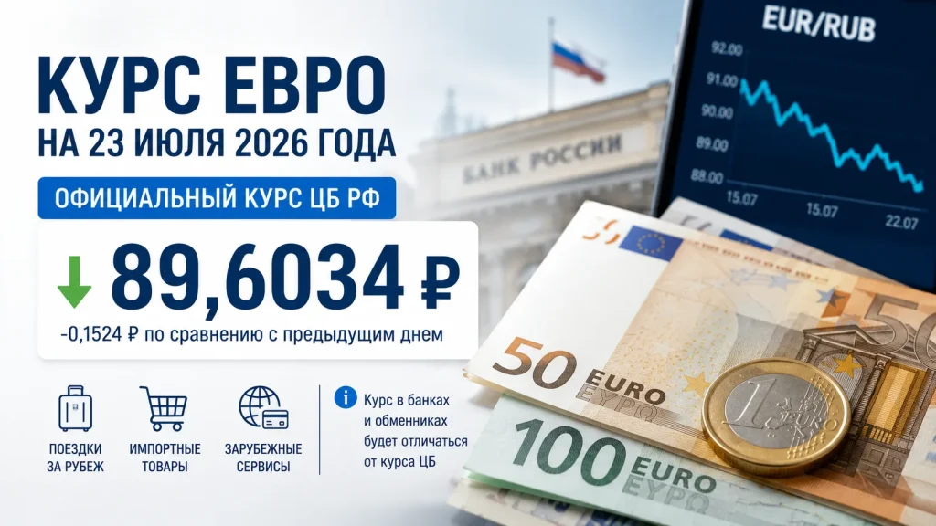 Официальный курс евро снизился до 89,6034 рубля