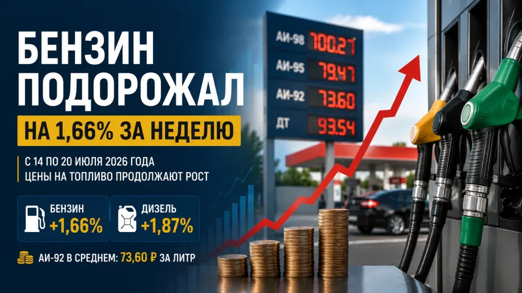 Бензин в России подорожал на 1,66% за неделю