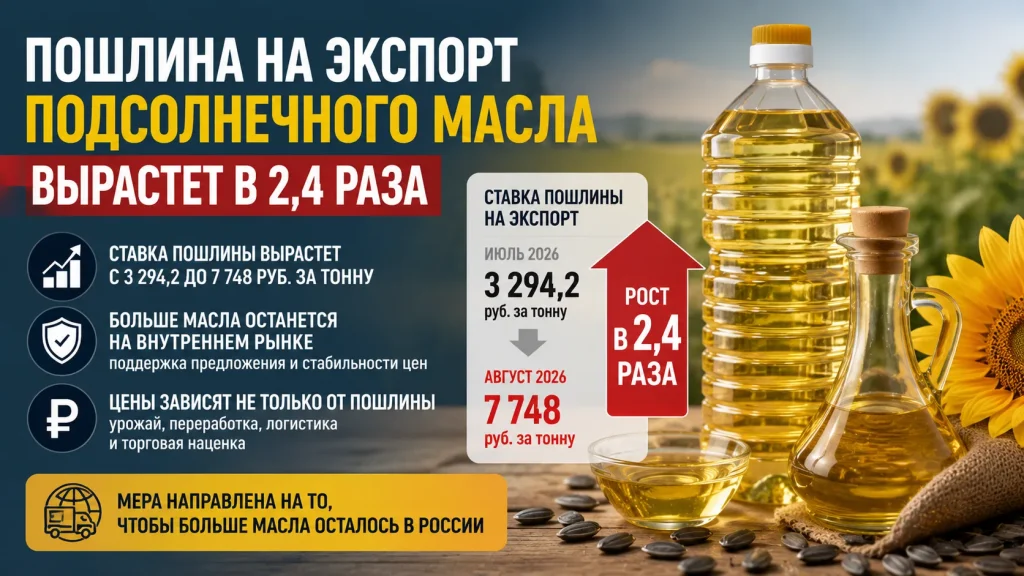 Пошлина на экспорт подсолнечного масла вырастет в 2,4 раза