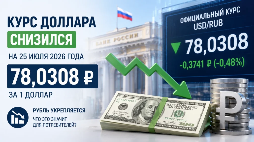 Официальный курс доллара снизился до 78,0308 рубля