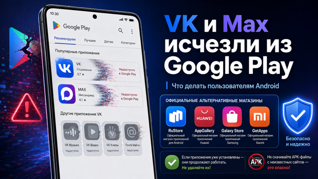 VK и Max исчезли из Google Play: что делать пользователям Android