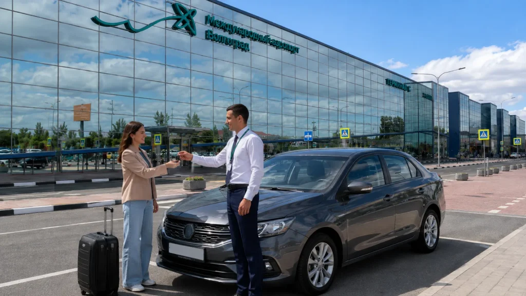 Арендованный автомобиль у терминала аэропорта Волгограда