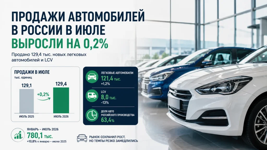 Инфографика о продажах автомобилей в России в июле 2026 года