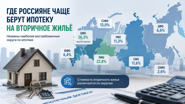 Карта России с долями ипотечных сделок по вторичному жилью по федеральным округам