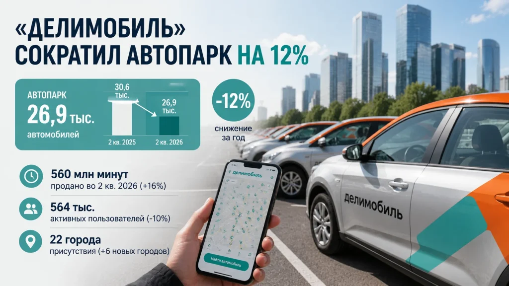 Автомобили Делимобиля и данные о сокращении автопарка на 12 процентов