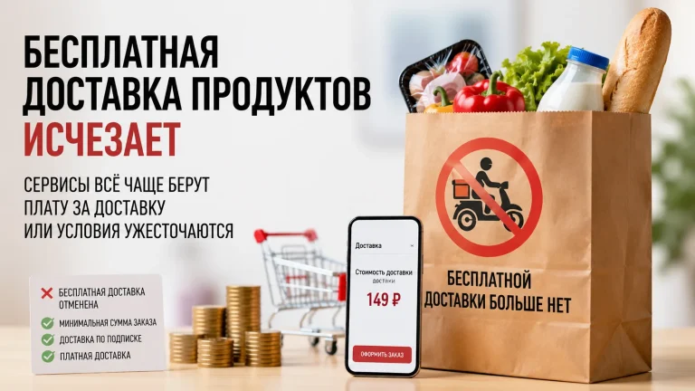 Инфографика о том, что бесплатная доставка продуктов становится исключением