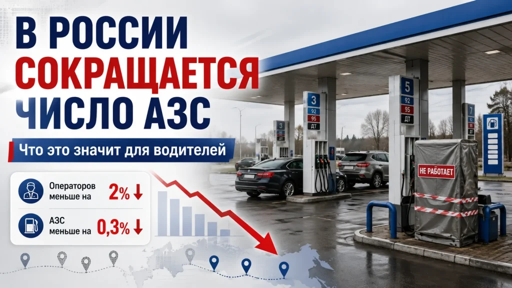Заправочная станция и данные о сокращении числа АЗС в России