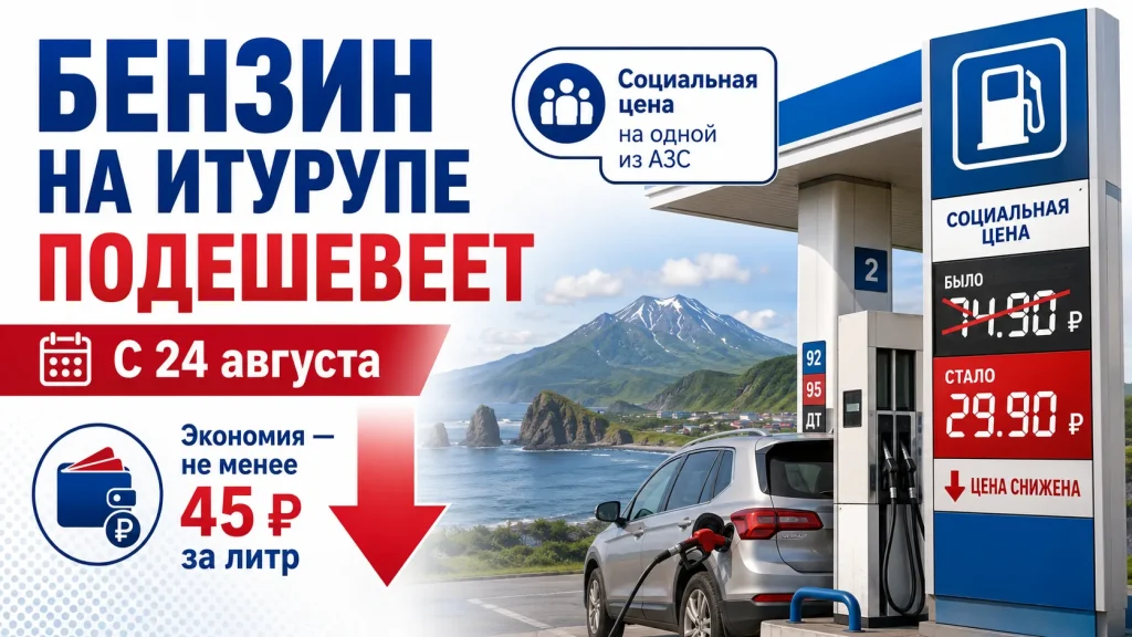 Инфографика о социальной цене бензина на одной АЗС Итурупа