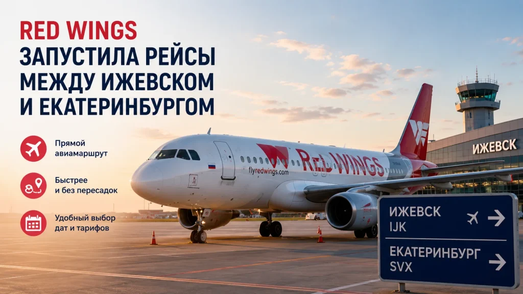 Самолет Red Wings у аэропорта Ижевска на маршруте Ижевск Екатеринбург