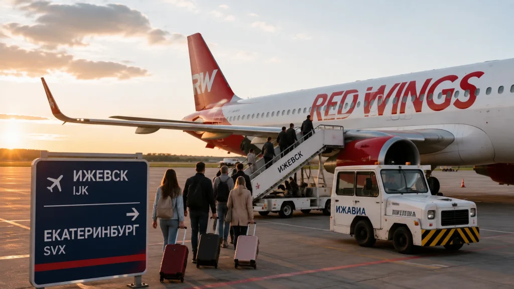 Пассажиры садятся на самолет Red Wings по маршруту Ижевск Екатеринбург