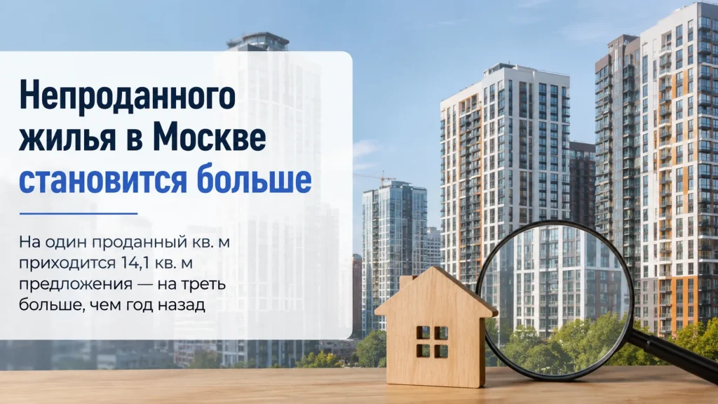 Инфографика о росте объёма непроданного жилья в новостройках Москвы