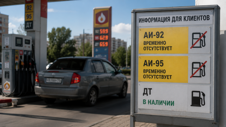 Информационный щит на АЗС: АИ-92 и АИ-95 временно отсутствуют, дизельное топливо в наличии
