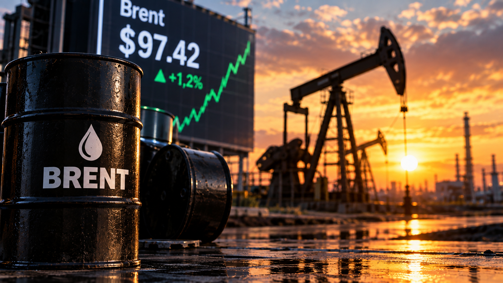 Нефтяные качалки и баррели Brent на фоне графика котировок