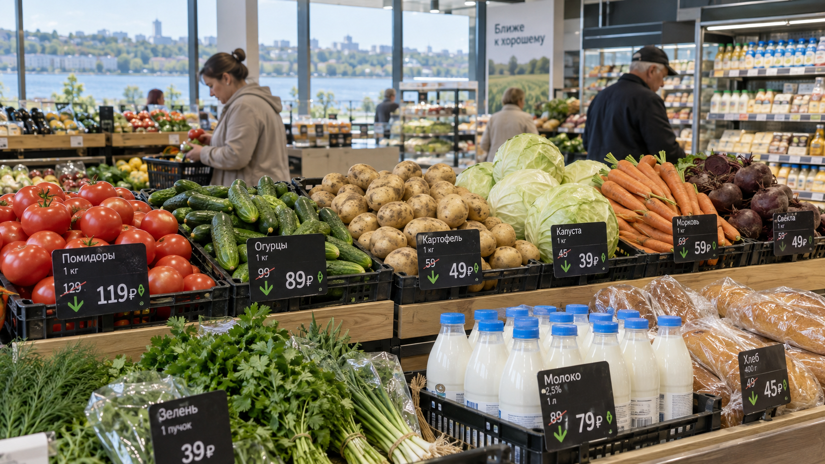 Овощи и продукты со сниженными ценами в магазине Чувашии