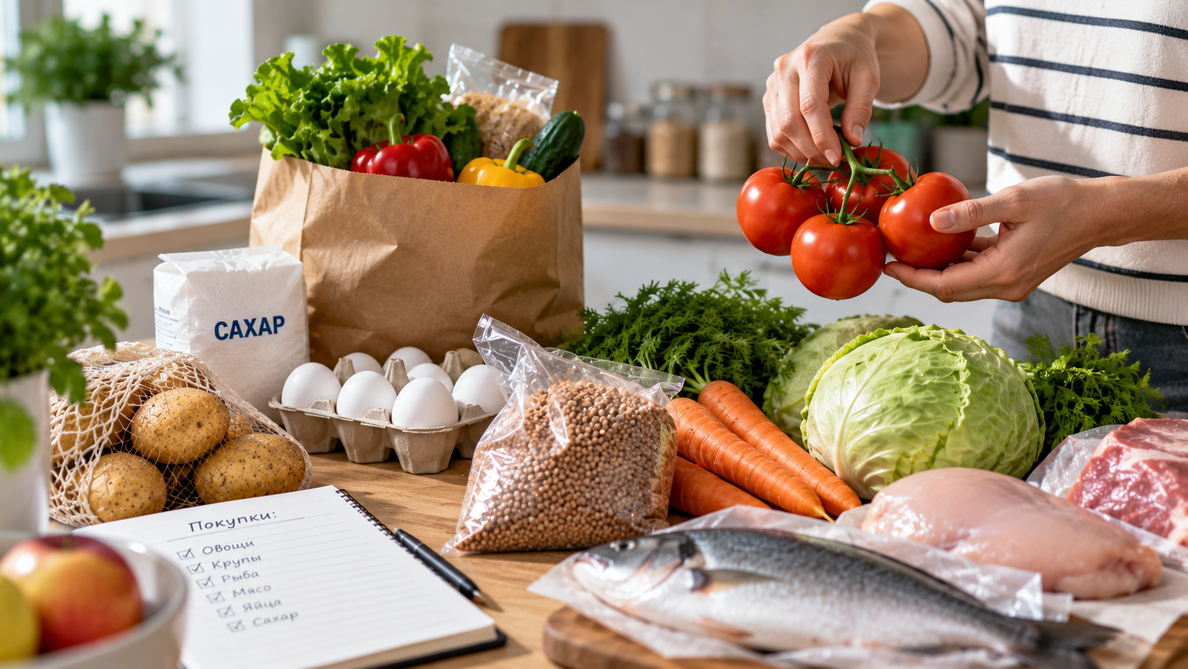 Овощи и продукты в магазине