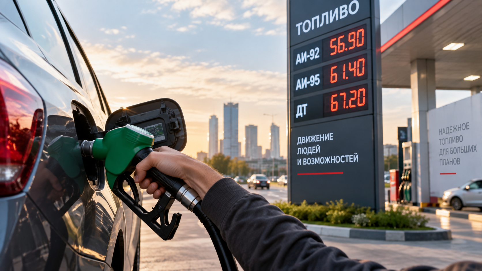Заправка автомобиля бензином на АЗС