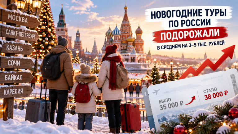 Иллюстрация семейного новогоднего путешествия по России