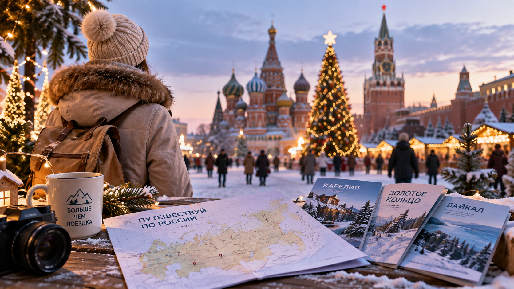 Иллюстрация зимнего путешествия по России