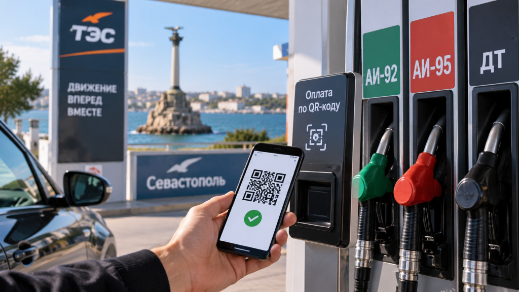 Иллюстрация получения бензина по QR-коду в Севастополе