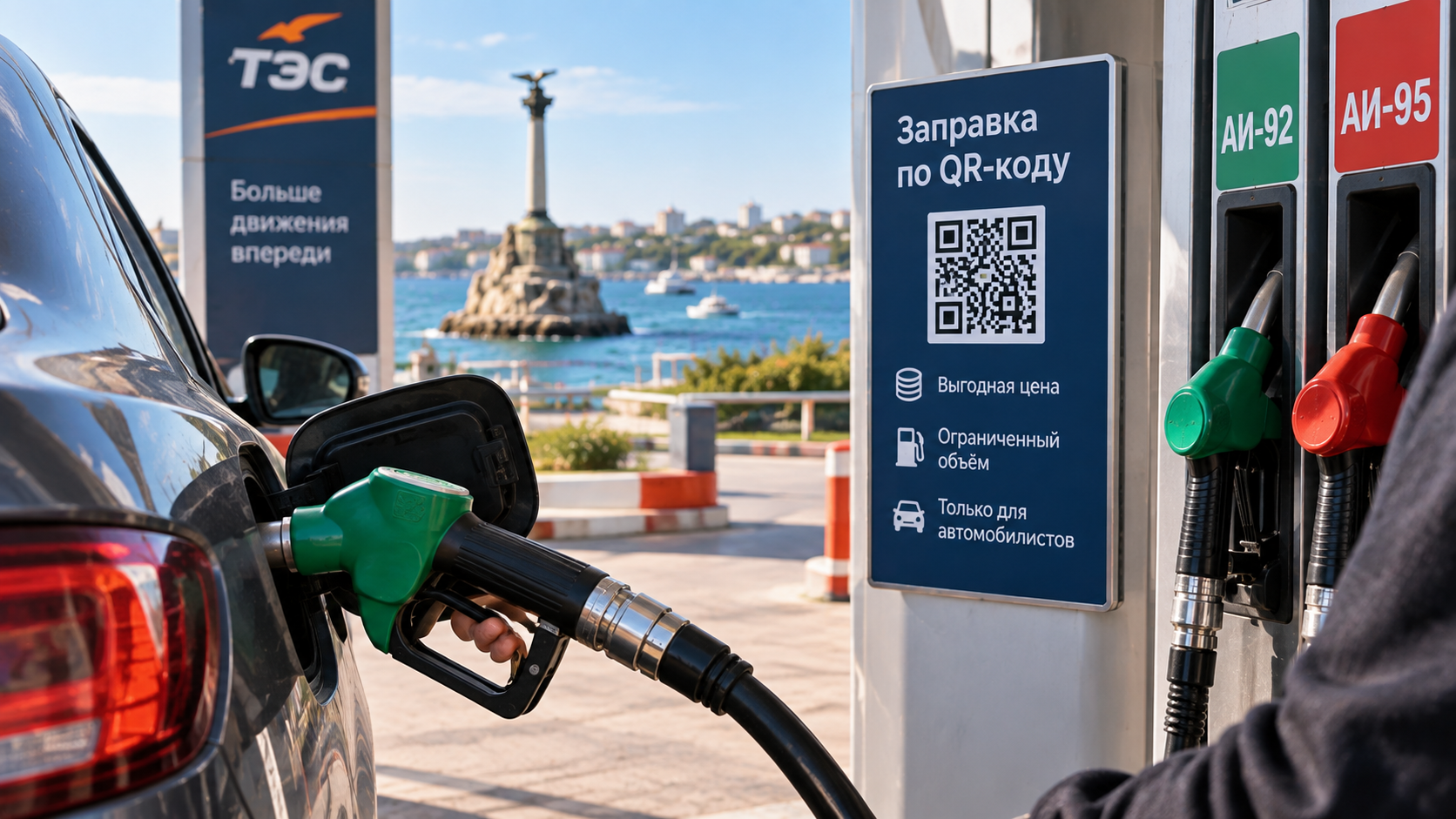Иллюстрация заправки бензином по QR-коду в Севастополе